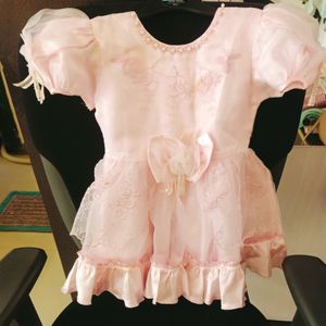 Baby Pink Frock With Moti Work