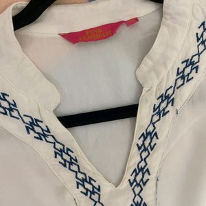 white kurta blue embroidery