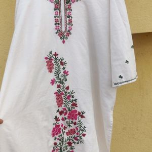 Embroidery White Kurti Plus Size