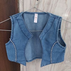 Hand 🌸 Print Blue Kid Girls Sleeveless Jacket