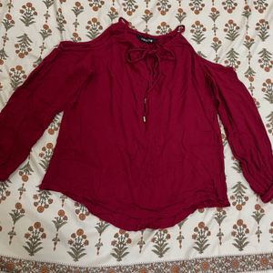 Cold Shoulder Maroon Top-FABALLEY