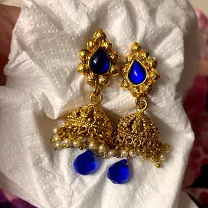 Royal Blue Gold Plated Jhumkas