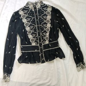 Black Cutwork And Embroidery Top