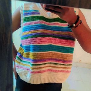 Multicolor Crop Winter Vest