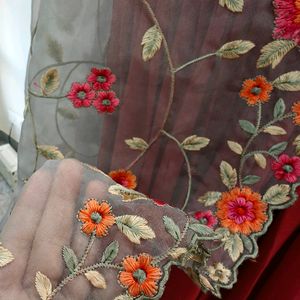 Coral Brick Red Flared Kurta With Dupatta