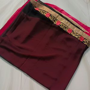 Pink Black Georgette Sareee