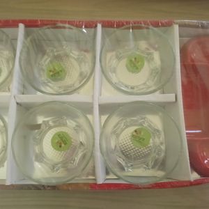 6 Glass Cups 1Tray Bowl Set