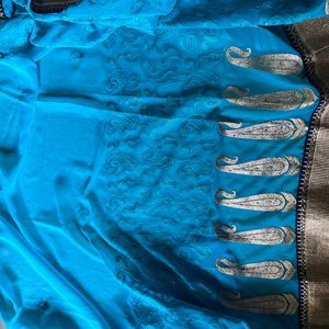 Duel Shade Saree (light skyblue Nd Dark Skyblu