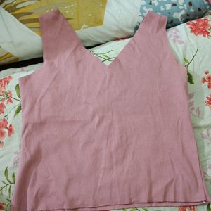 Dusty Pink V Neck Ribbed Top