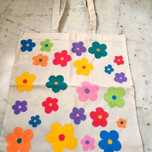 Colourful Hand-painted Floral Cloth Tote Bag