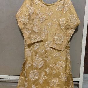 Ladies Organza Suit Golden Color