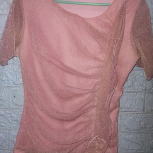 Women Pink Shimmer Casual Top