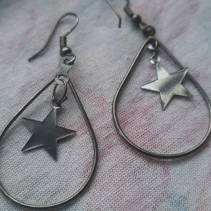 Blue Tassel And Star Metal Earrings