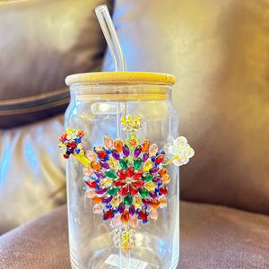 Designer Glass Tumbler With Lid And Straw