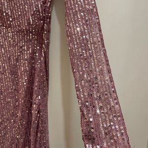 Champagne V Neck Sequin Gown