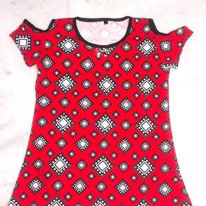 Red And Black Designed Top