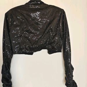 Black Sequin Party Wear Overcoat