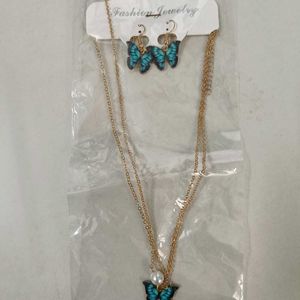 Butterfly Chain Pendent With Earrings.