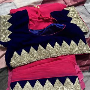 Blue And Pink Saree With Borders