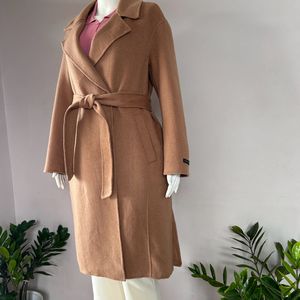 Beige Drop Shoulder Wrap Overcoat