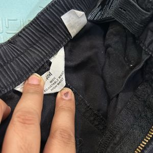 H&M Black Cotton Trouser Pants For Girls