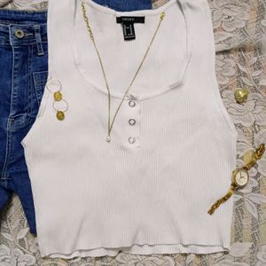 Offer Yours💅Forever 21 White Tank Top With Button