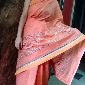 Flowers Art Desginable Orange Saree