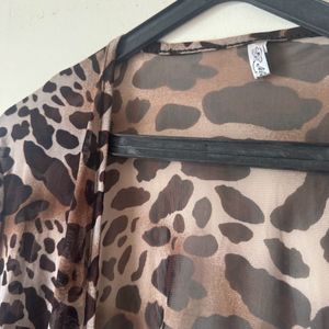 Animal Printed Collarless Longline Jacket