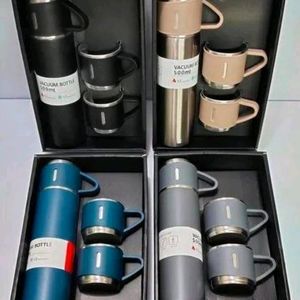 Flask Set with  Steel Cups Combo 500ml - Keeps HO