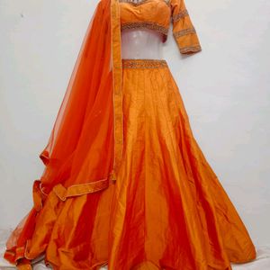 Orange Sequin Wedding Lehenga Choli