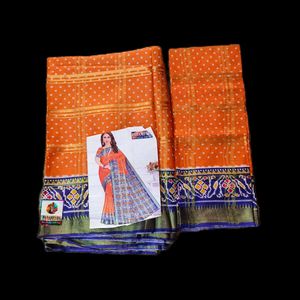 Orange Patola Printed Bandhani Saree