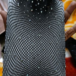 Black Fish Net Rhinestone Thigh-high Stockings