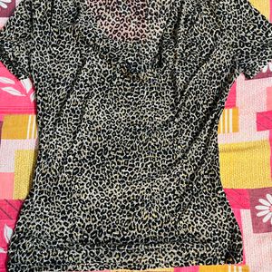 Animal Printed Cowl Neck Top