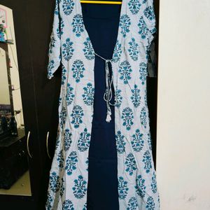 Elegant Blue Jacket Style Libas Kurta Set 42 Size
