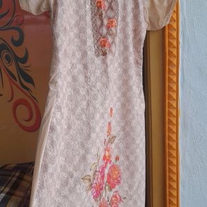 Cream Color Worked  Beautiful Kurta With Dupatta