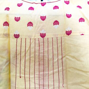 Yellow Kurti with Red Kadhai Work & painted Motif