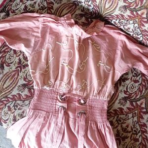 Girls Pink Top With Elastic On The Waist