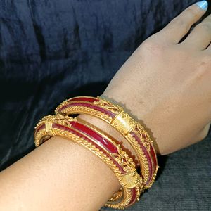 Gold Plated Red Pola Bangle, 1 Pair