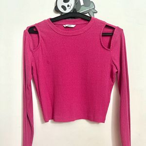 ONLY Women Pink Ribbed Crop Pullover