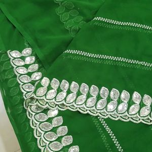 Georgett Saree With Silver Border