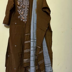 Berrylicious Golden Brown & Grey Kurta Set Size XL