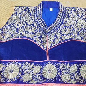 Orange And Blue Anarkali Set