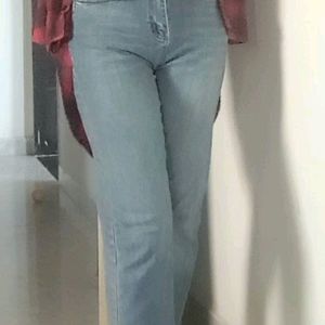 Blue Ankle Length Double Button Jeans