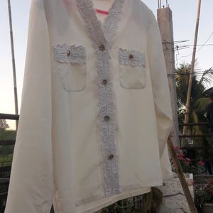 Women White Creme Color Shirt L Size