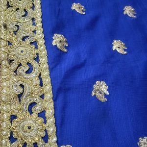 Navy Blue Saree With Embroidery Work