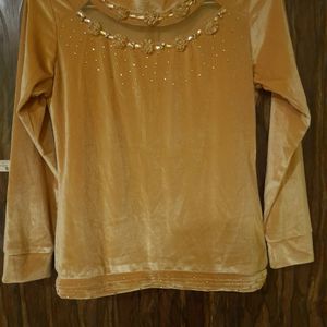 Bedazzled Tan Color Velvet Top