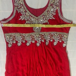 Red Long Flared Gown With Heavy Embroidery