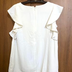 FOREVER 21 White Ruffle Armhole Top