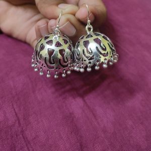 Silver tone cutwork jhumka