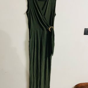 Women Green Buckle Up Jumpsuit